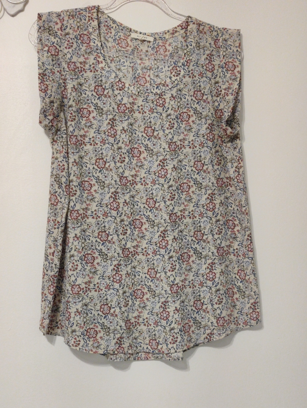 Pleione Cream Floral Cap-Sleeve Tunic with Red & Blue Accents